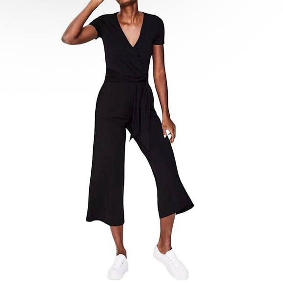Boden Ellen Jersey Knit Wide Leg‎ Cropped Jumpsuit Black Women’s Size 4 - Picture 1 of 13